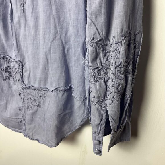 Anthropologie Shirt Womens Small Lavender Eyelet Embroidered Long Sleeve Boho - Picture 7 of 7